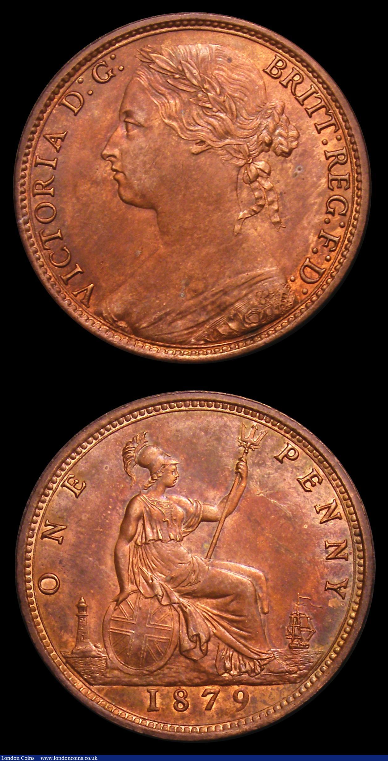 London Coins : A152 : Lot 2499 : Pennies (2) 1877 Freeman 91 dies 8+J GEF and lustrous with some contact marks and small spots, Ex-Cr...