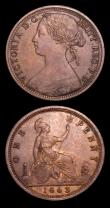 London Coins : A152 : Lot 2519 : Pennies 1863 (2) Freeman 42 dies 6+G the first EF with some toning, Ex-W.Nicholls 16/1/1995 £1...