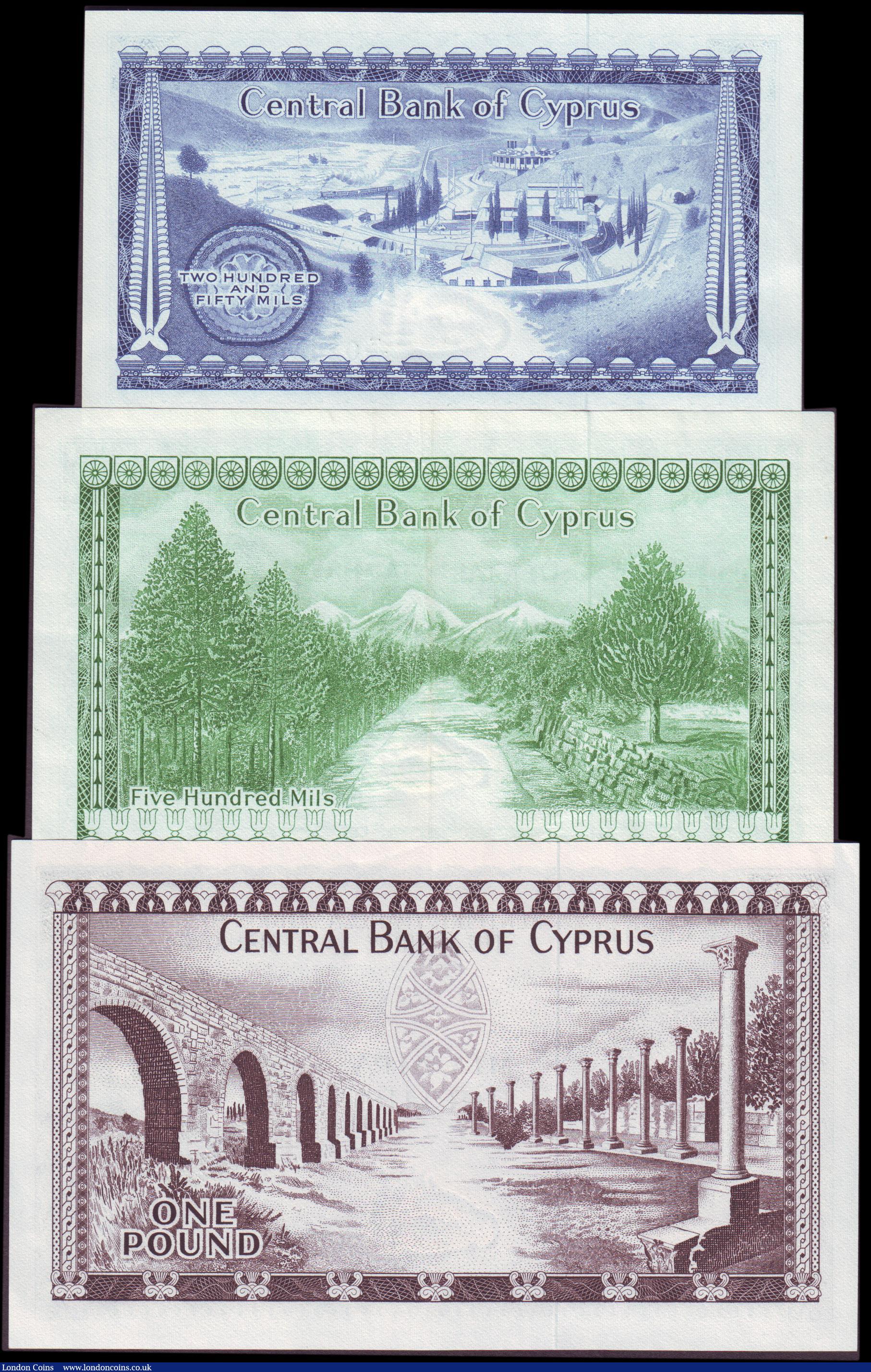 London Coins : A152 : Lot 254 : Cyprus (3) One Pound 1968 Pick 43 UNC, 500 Mils 1968 Pick 41 EF, 250 Mils 1969 Pick 41 UNC
