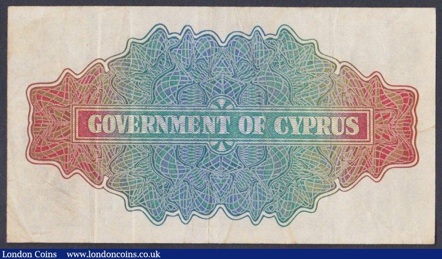 London Coins : A152 : Lot 257 : Cyprus 1 shilling KGVI dated 10th August 1945 series C/7 214729, Pick20a, VF