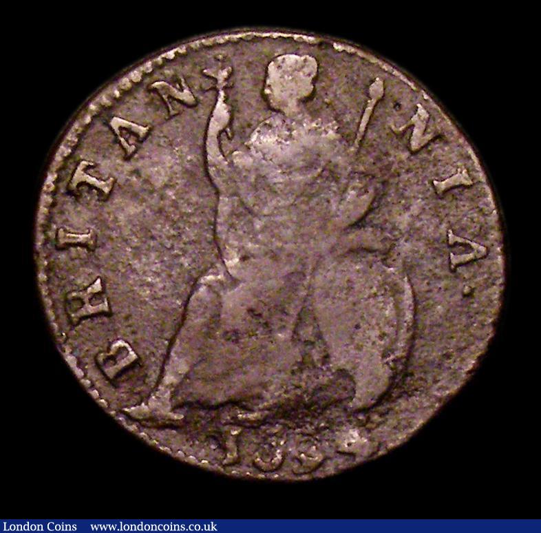 London Coins : A152 : Lot 2662 : Farthing 1694 Second L of GVLIELMVS overstuck, also the R of MARIA joined at it's base, Fair, u...