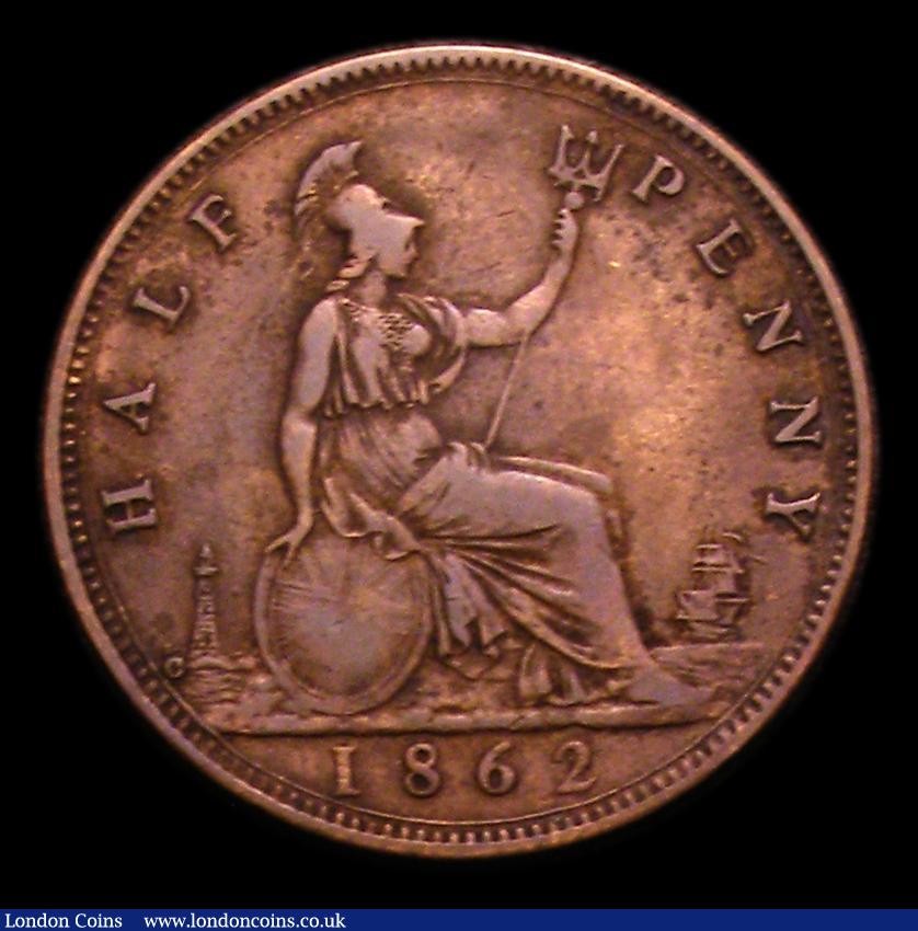 London Coins : A152 : Lot 3032 : Halfpenny 1862 Die Letter C Freeman 288A dies 7+F Extremely rare, one of the key rarities in the Vic...