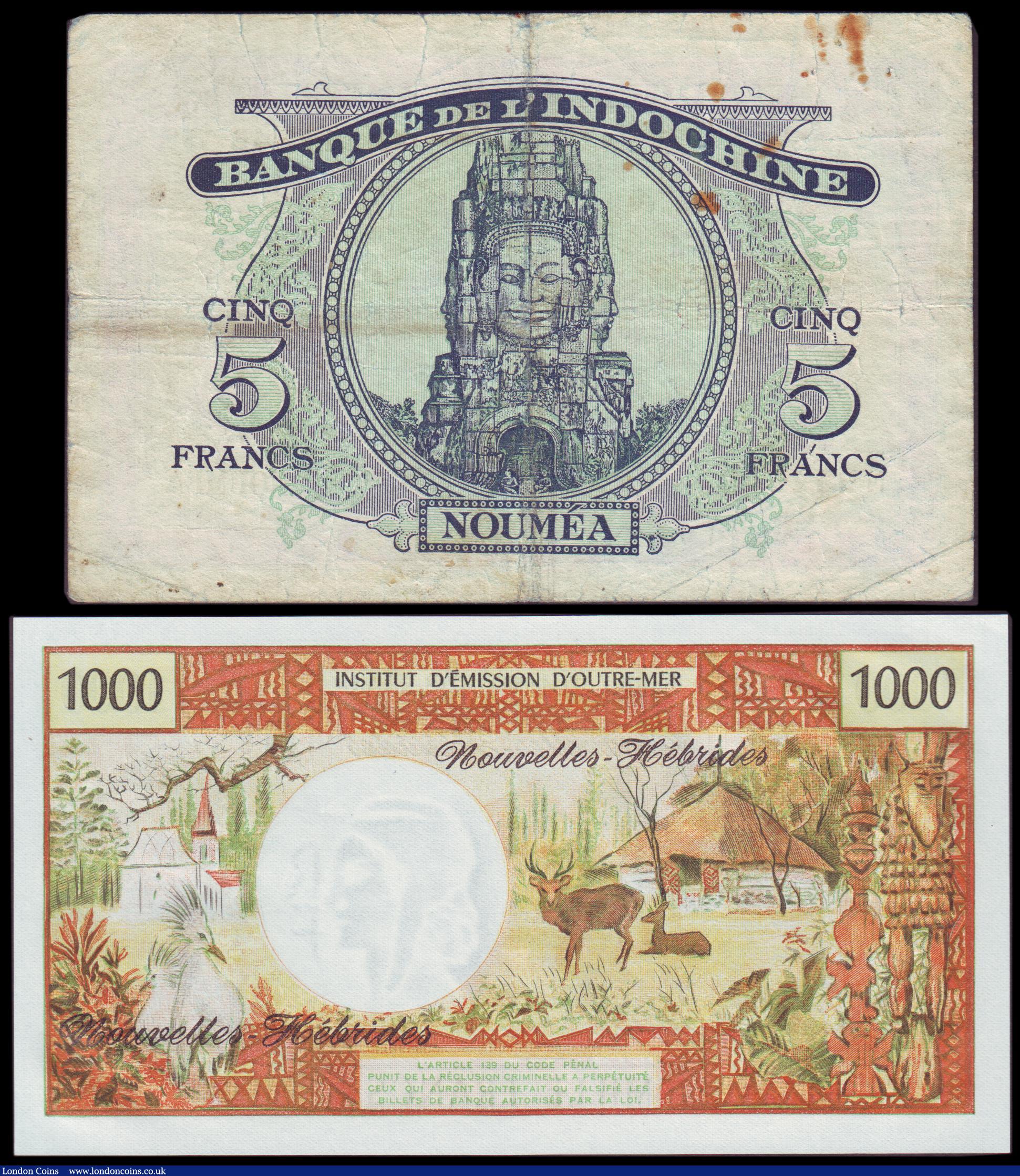 London Coins : A152 : Lot 439 : New Hebrides (2) 1000 francs issued 1975 series L.1 14357, signature 2 Panouillot/de Lattre, Pick20b...