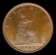 London Coins : A152 : Lot 2258 : Farthing 1861 Bronze Proof Freeman 506, dies 3+B, Toned UNC with a trace of lustre, slabbed and grad...