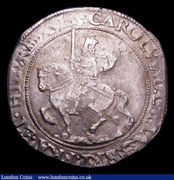 Halfcrown Charles I Group III, Third Horseman, type 3a2 rough ground under horse S.2776 mintmark Triangle, Good Fine with some flan stress on the obverse : Hammered Coins : Auction 153 : Lot 1930
