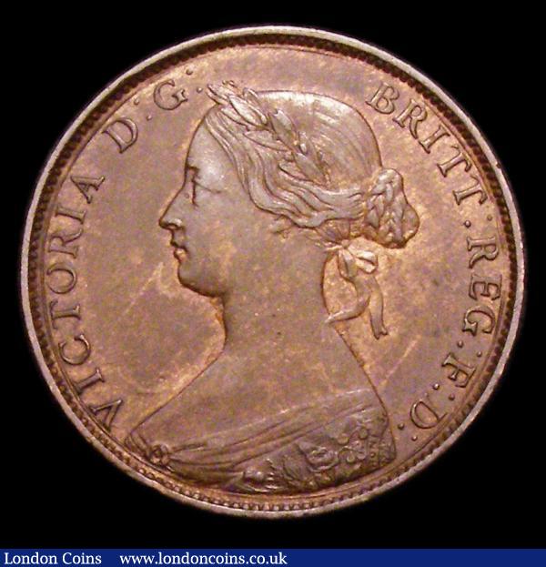 Halfpenny 1860 Toothed Border F over P in HALF, dies as Freeman 267 dies 4+C, the complete foot and part of the curve visible under close magnification, previously unseen for 1860, (only seen for 1861) VF and worthy of further research for the variety specialist  : English Coins : Auction 153 : Lot 3098