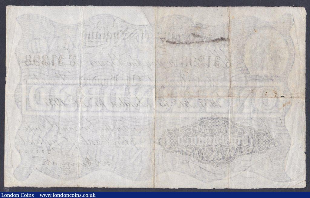 London Coins : A153 : Lot 100 : One hundred pounds Peppiatt white B245 dated 15th February 1937 series 53/O 31398, London issue, sma...