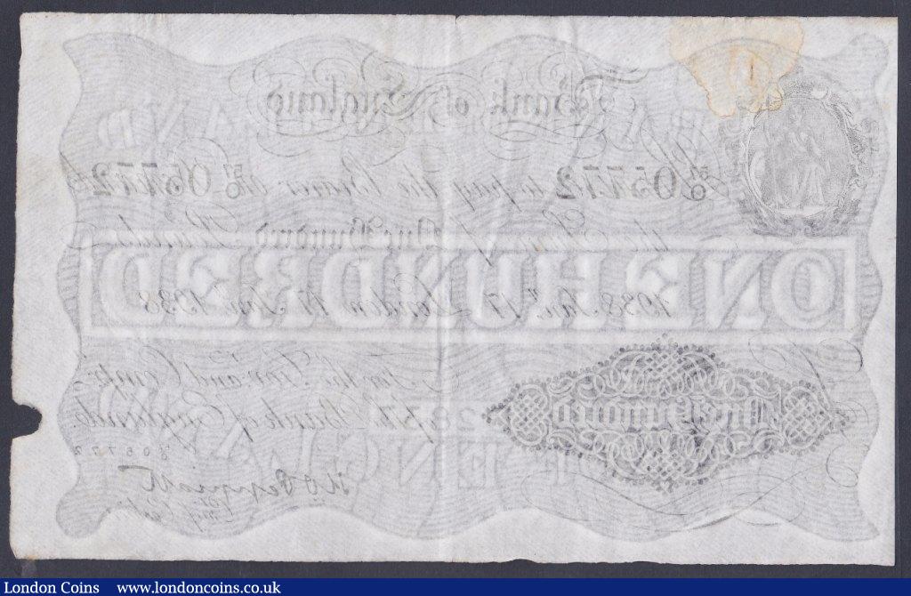 London Coins : A153 : Lot 105 : One hundred pounds Peppiatt white B245 dated 17th January 1938 series 57/O 05772,  London issue, sma...