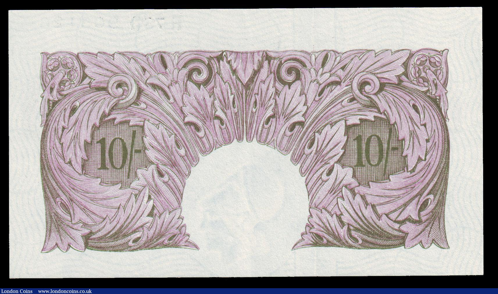 London Coins : A153 : Lot 112 : Ten shillings Peppiatt mauve B251 issued 1940 series R73D 903126, Pick366, GEF