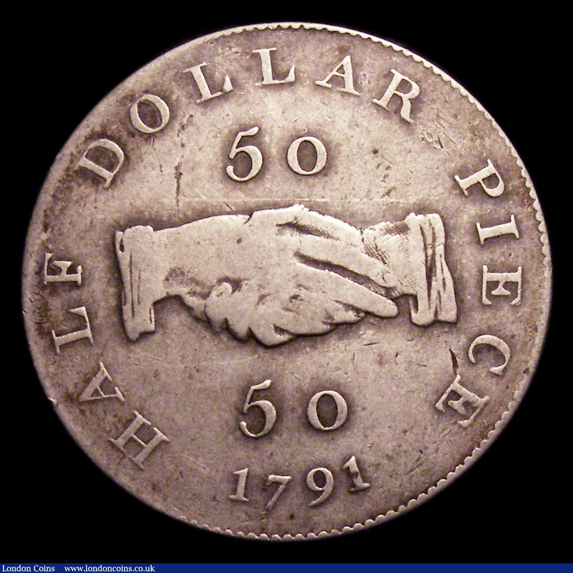 London Coins : A153 : Lot 1138 : Sierra Leone 50 Cents 1791 struck in silver KM#5, FT3, About Fine, Rare