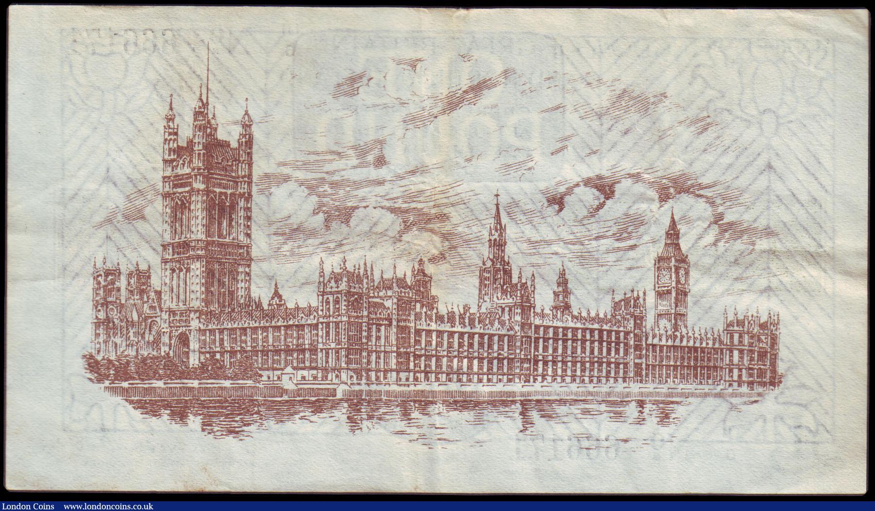 London Coins : A153 : Lot 18 : One pound Warren Fisher T35 issued 1927 series U1/6 666171 (square dot), Northern Ireland issue, VF+