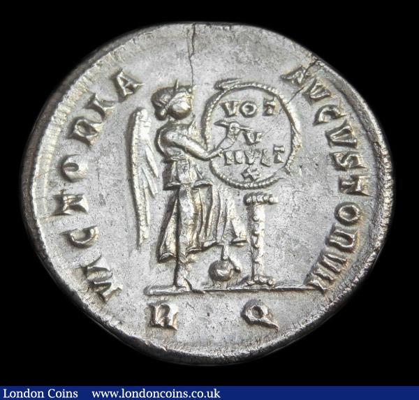 London Coins : A153 : Lot 1816 : Ar light miliarense.  Valens.  C,  364-367 AD.  Rev; VICTORIA &ndash; AVGVSTORVM Victory standing r....