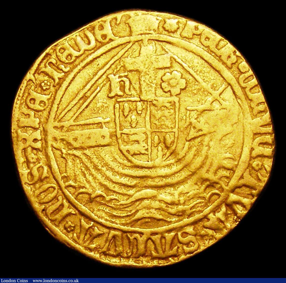 London Coins : A153 : Lot 1879 : Angel Henry VII type III, Angel with both feet on dragon S.2183 mintmark Escallop, Fine and evenly s...
