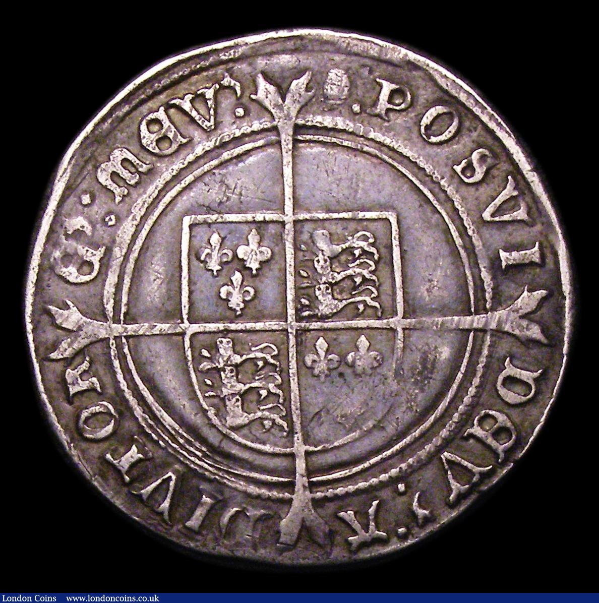 London Coins : A153 : Lot 1989 : Shilling Edward VI fine silver issue S.2482 mintmark Tun Fine, toned, with a few light scratches on ...