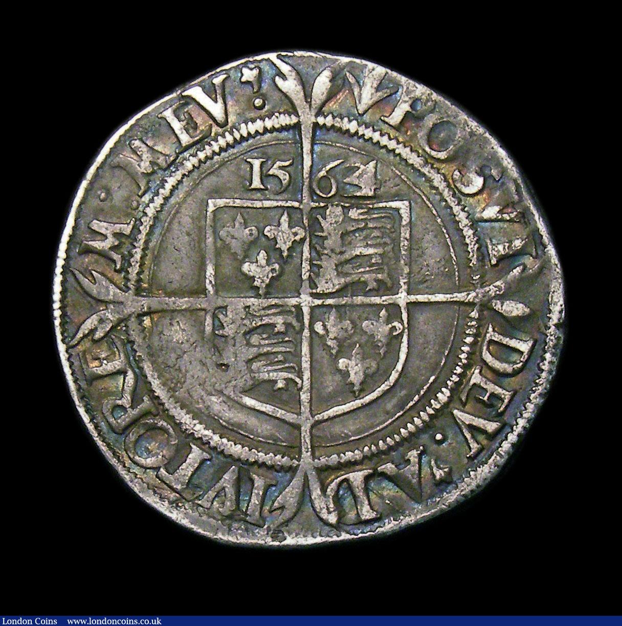 London Coins : A153 : Lot 2013 : Sixpence Elizabeth I 1564 4 over 2 Very large bust 3E, S.2561B mintmark Pheon VF and evenly toned, v...