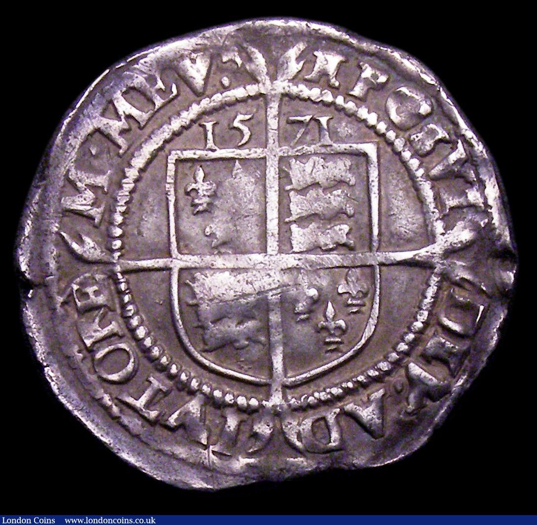London Coins : A153 : Lot 2015 : Sixpence Elizabeth I 1571 S.2562 mintmark Castle Good Fine with some unevenness to the edge
