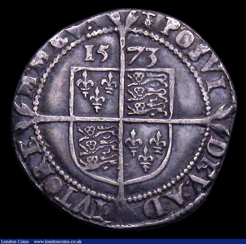 London Coins : A153 : Lot 2016 : Sixpence Elizabeth I 1573 S. mintmark Ermine Fine/VF, a little short of flan between 3 and 4 o'...