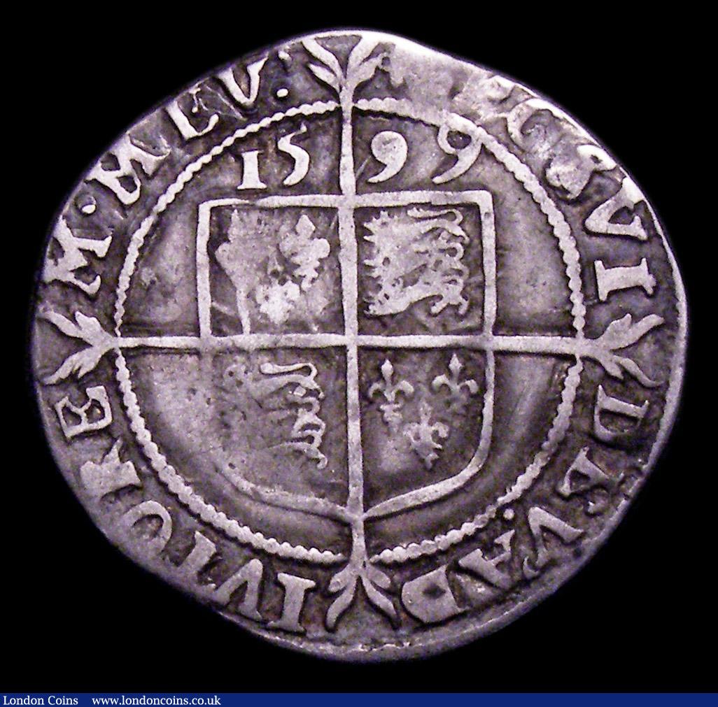 London Coins : A153 : Lot 2018 : Sixpence Elizabeth I 1599 Bust 6C S.2578B mintmark Anchor with rounded flukes, Fine and rare