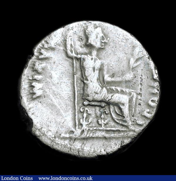 London Coins : A153 : Lot 2084 : Ar denarius.  Tiberius.  C, 14-37 AD  Lugdunum.  Rev;  PONTIF MAXIM; Pax-Livia figure seated r. on c...
