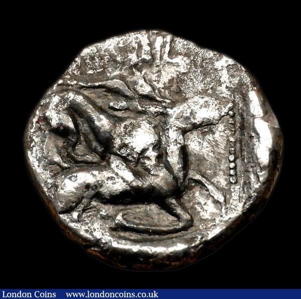 London Coins : A153 : Lot 2087 : Ar stater.  Cyprus. Kition. Baalmelek II. C, 425-400 BC.  Obv; Herakles in fighting stance right, ho...