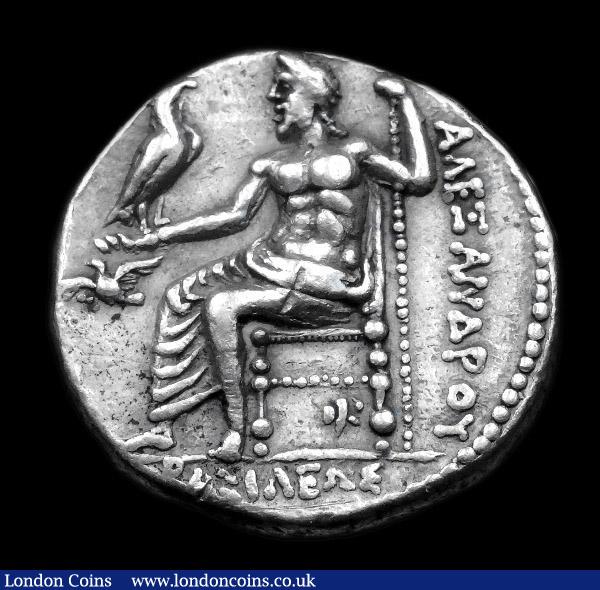 London Coins : A153 : Lot 2088 : Ar tetradrachm.  Alexander III the Great.   Cyprus.  Amathos. C, 325-323 BC.  Rev; Zeus seated l hol...