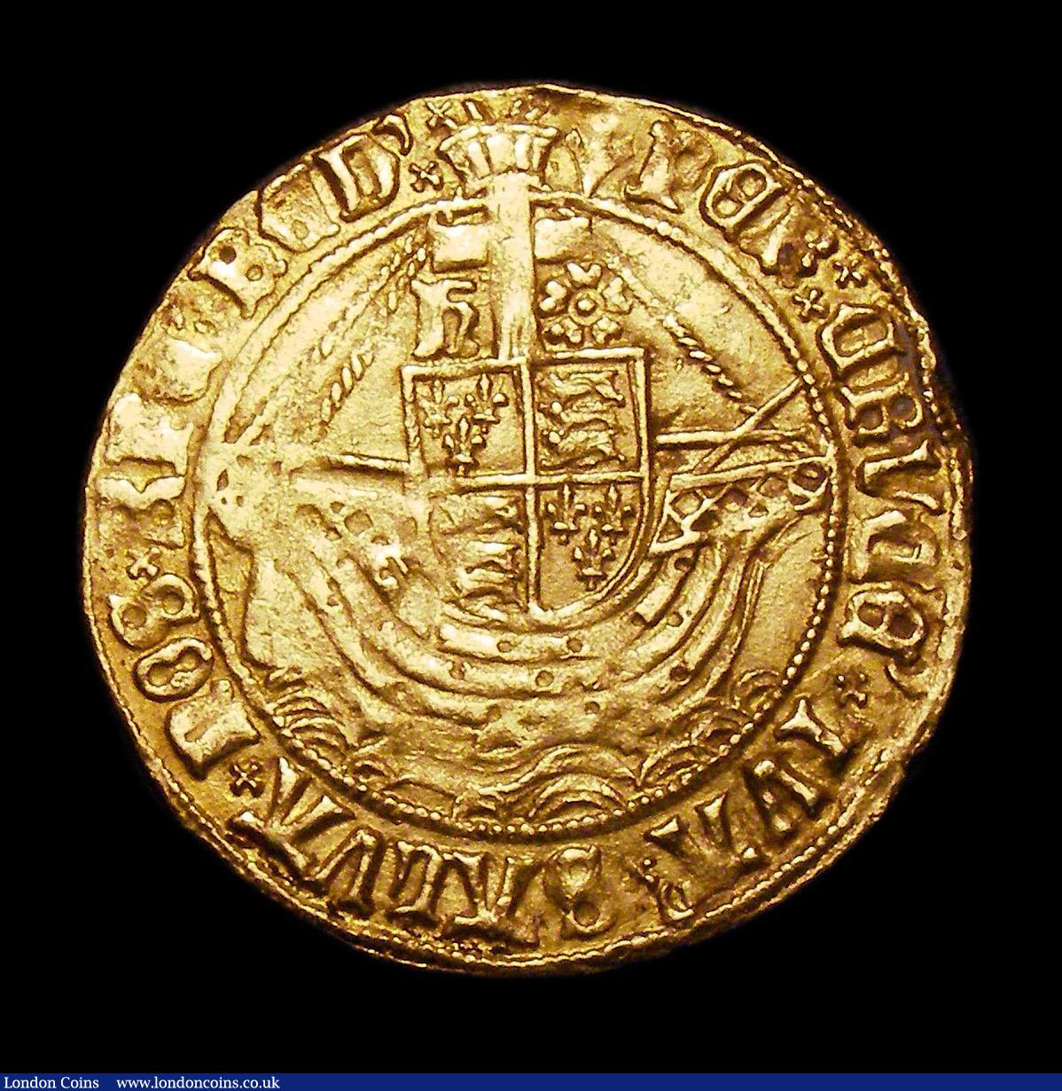 London Coins : A153 : Lot 2090 : Angel Henry VII type V. Large Crook-shaped abbreviation after HENRIC S.2187 Mintmark Pheon VF on a f...