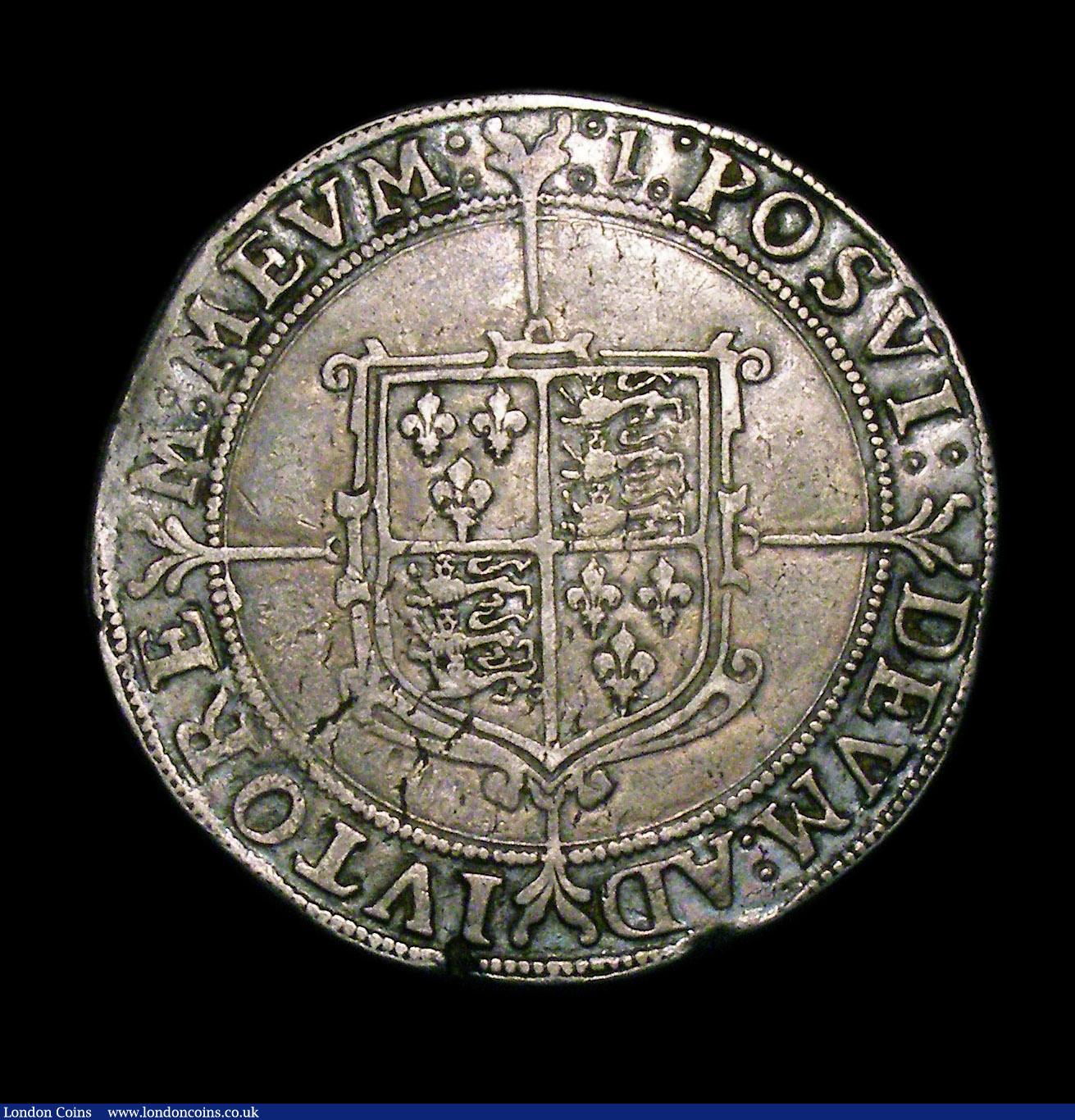 London Coins : A153 : Lot 2093 : Crown Elizabeth I Seventh Issue S.2582 mintmark 1 (1601) NVF/GF with some flan stress, the portrait ...