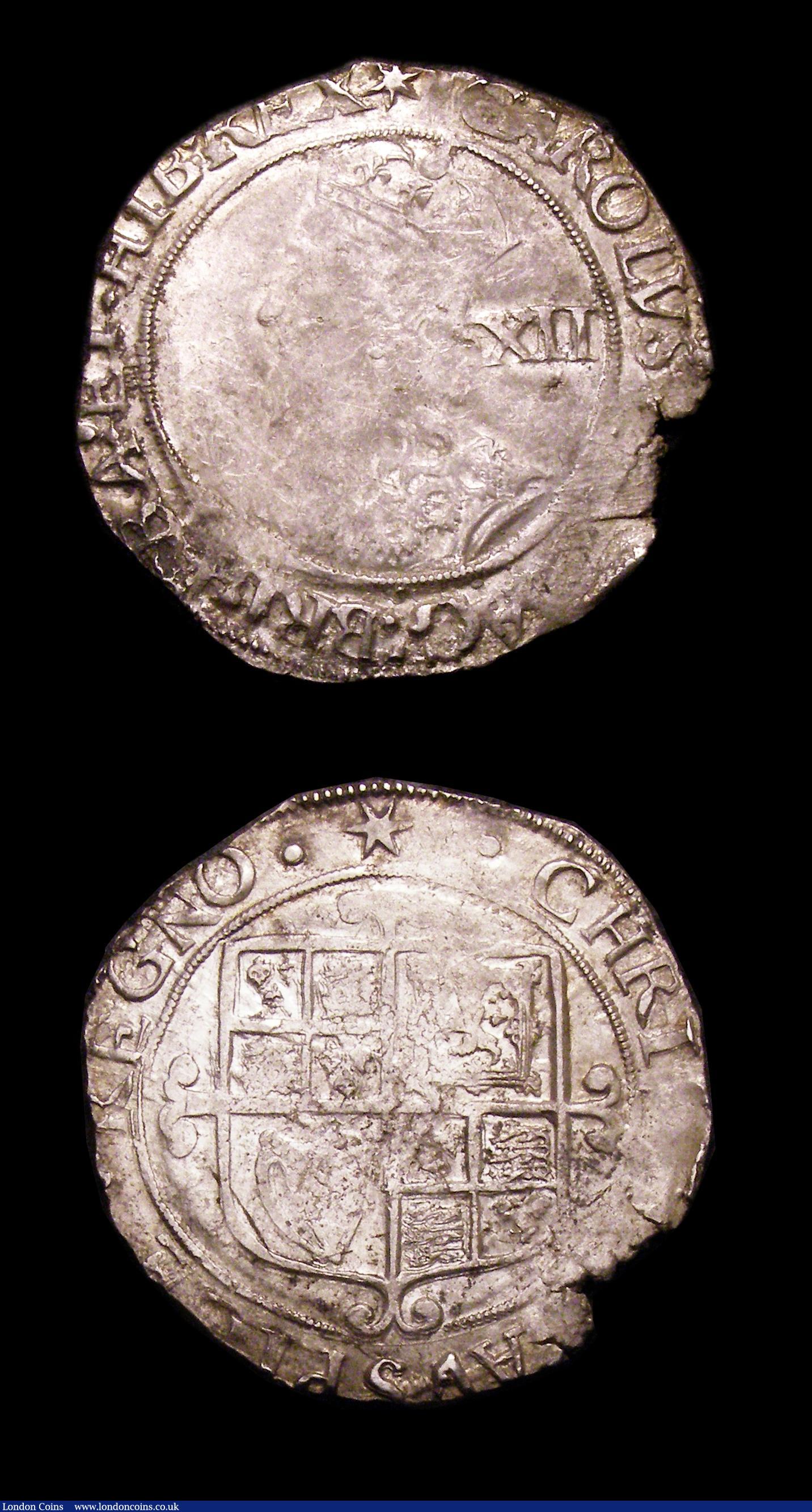 London Coins : A153 : Lot 2107 : Halfcrown Charles I Group III, type 3a3, S.2778 mintmark ( P ) Near Fine with some flan stress marks...