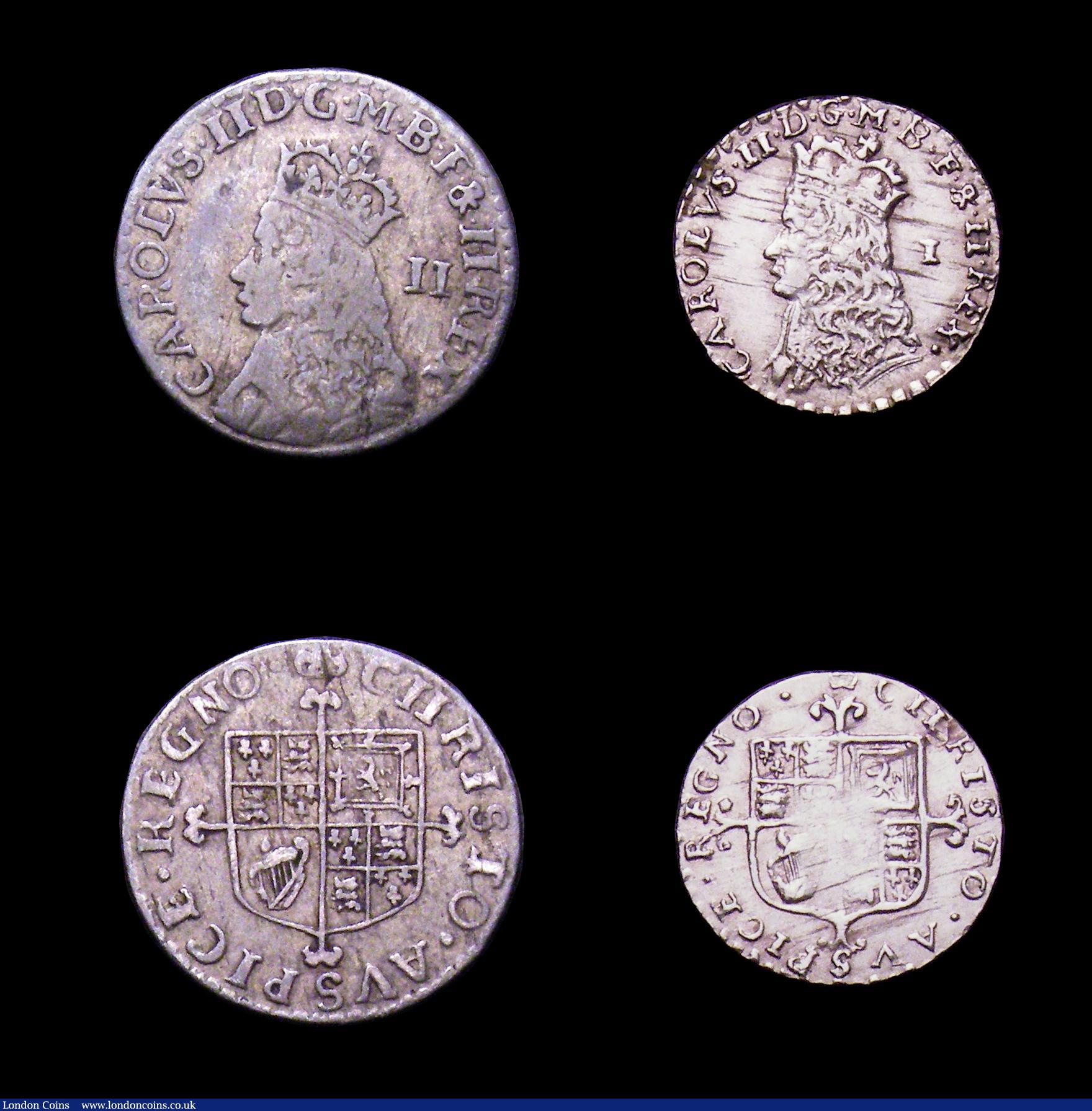 London Coins : A153 : Lot 2124 : Maundy Set Charles II undated Maundy ESC 2365 type B Fourpence Fine, Threepence Good Fine with some ...