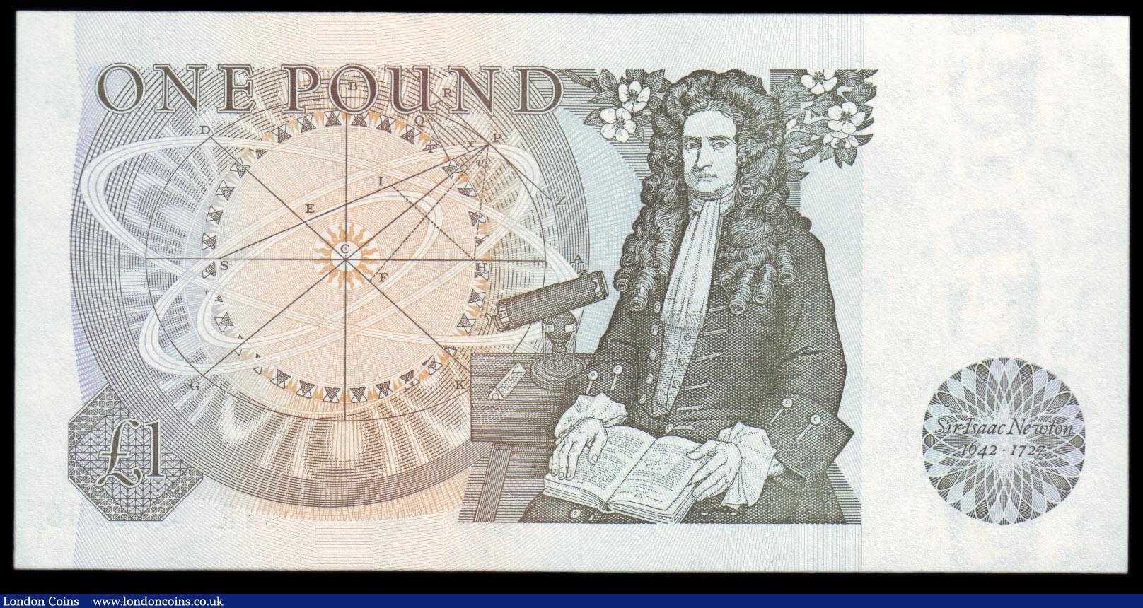 London Coins : A153 : Lot 214 : One pound Page B339a issued 1978, scarce experimental series 81R 370996, tiny corner flick only, abo...