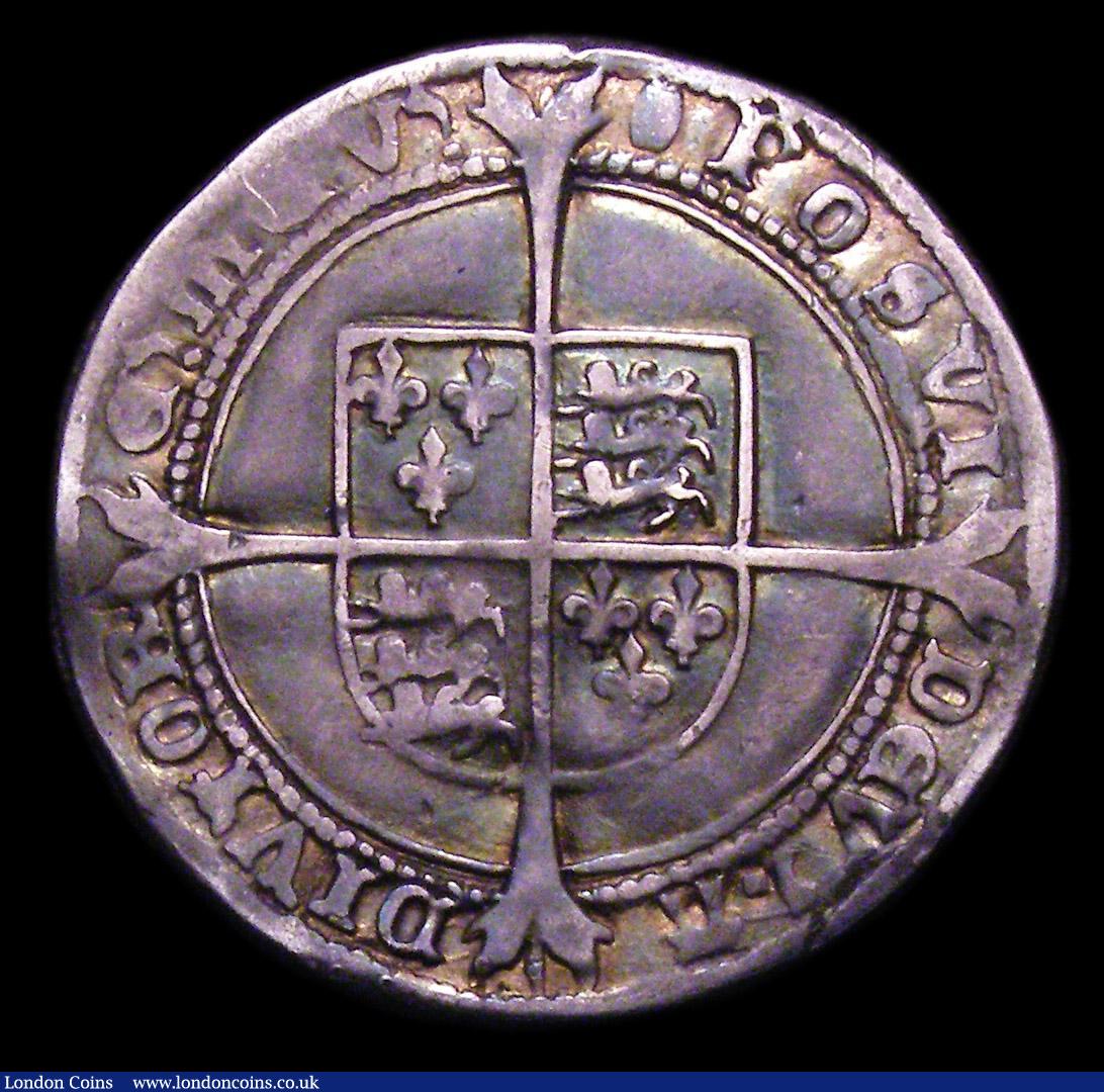 London Coins : A153 : Lot 2147 : Sixpence Edward VI Fine Silver Issue, London Mint, S.2483 Mintmark Tun NVF/VF with an attractive blu...