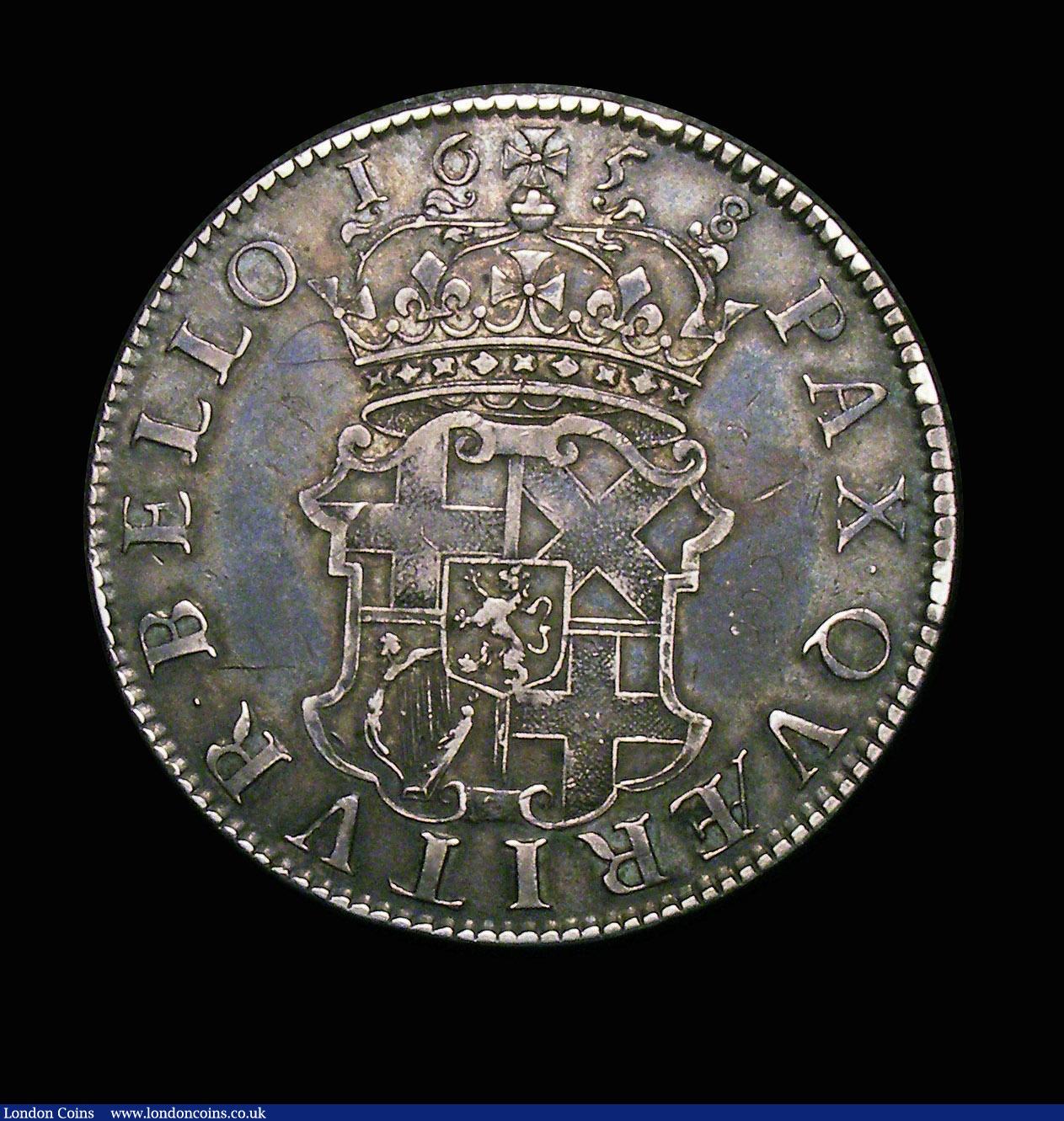 London Coins : A153 : Lot 2171 : Crown 1658 Cromwell ESC 10 GF/NVF toned, the reverse with some scratches notably three old thin C-sh...