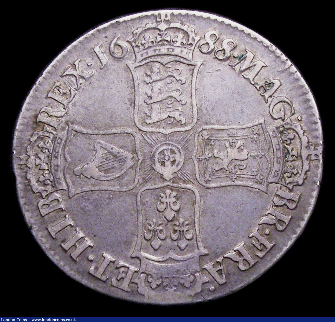 London Coins : A153 : Lot 2175 : Crown 1688 8 over 7 ESC 81 VG/About Fine