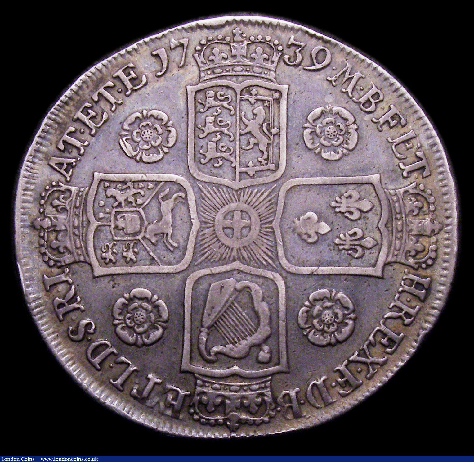 London Coins : A153 : Lot 2181 : Crown 1739 Roses ESC 122 Fine, the reverse slightly better