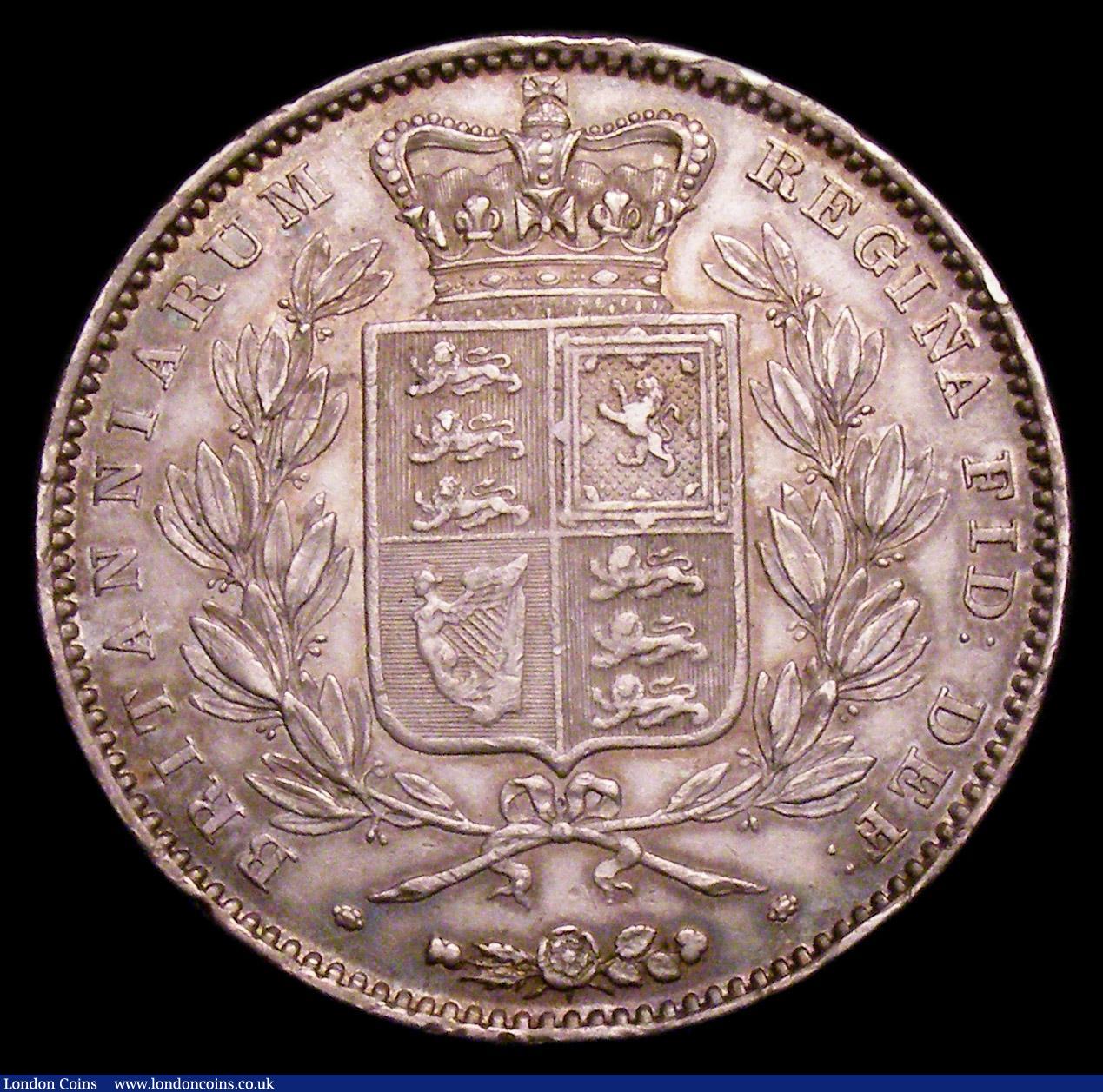 London Coins : A153 : Lot 2185 : Crown 1845 Cinquefoil stops of edge ESC 282 GVF with a pleasing tone