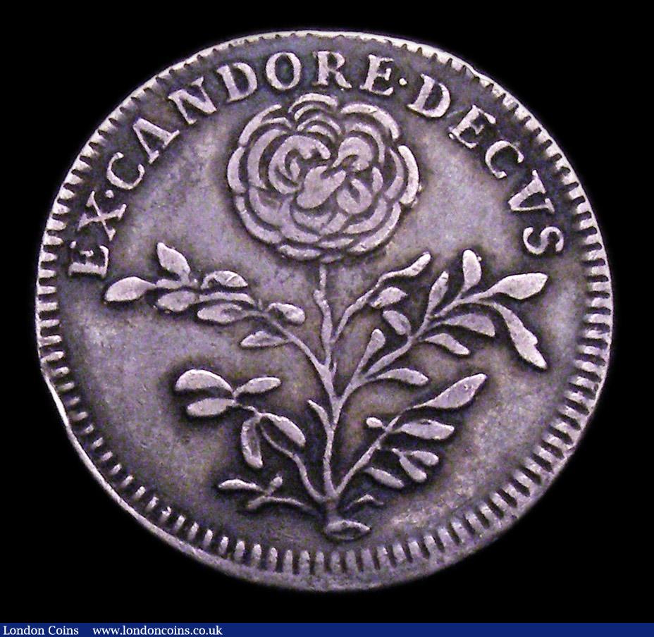 London Coins : A153 : Lot 2196 : Farthing Pattern or medalet Mary in silver Montagu 18, legend MARIA.II.DEI.GRA. Reverse Rose EX CAND...