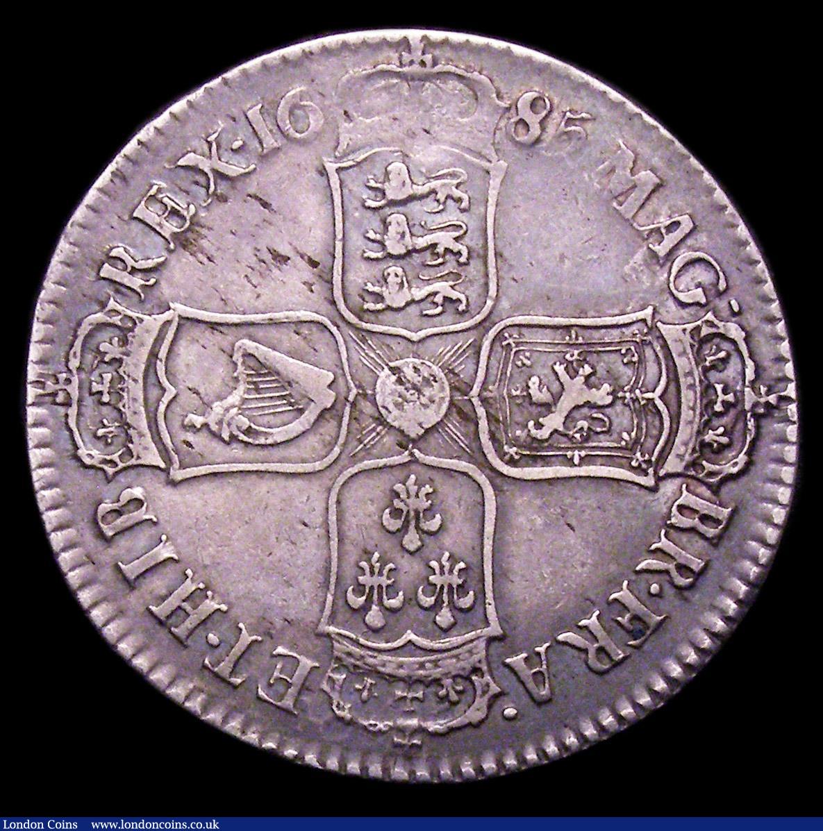 London Coins : A153 : Lot 2215 : Halfcrown 1685 ESC 493 NVF/GF the reverse with some light haymarking