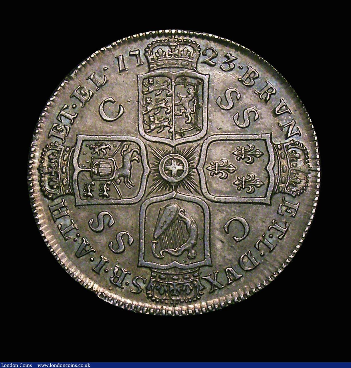 London Coins : A153 : Lot 2218 : Halfcrown 1723 SSC ESC 592 NEF with a small flaw on the edge by GEORGIVS