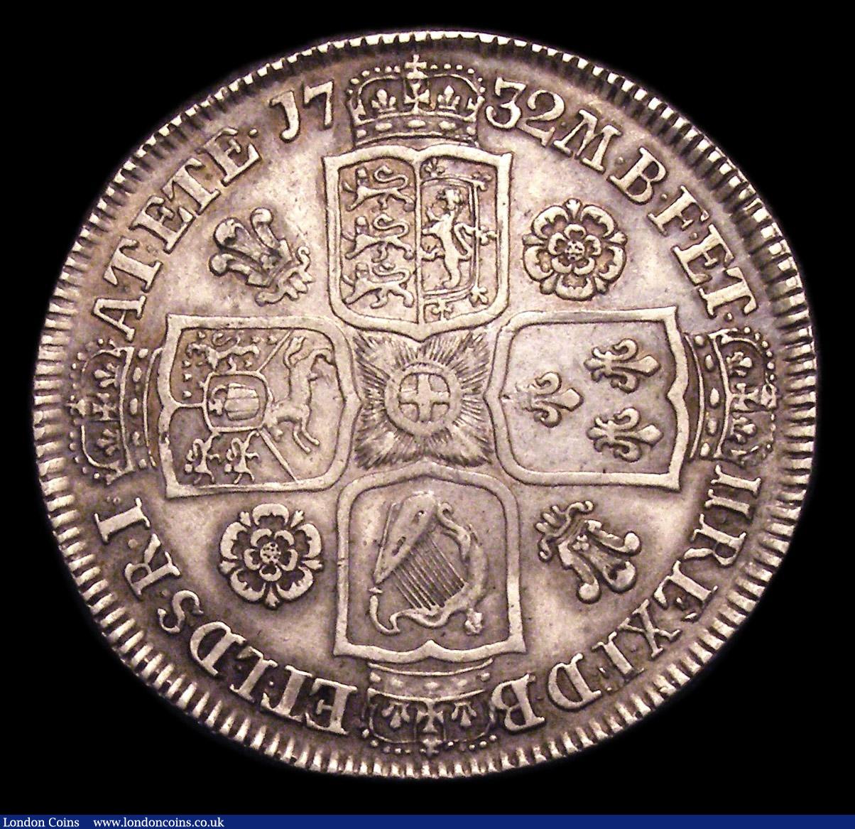 London Coins : A153 : Lot 2219 : Halfcrown 1732 Roses and Plumes ESC 596 GF/NVF