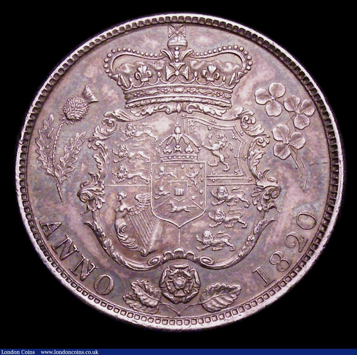 London Coins : A153 : Lot 2222 : Halfcrown 1820 George IV ESC 628 GVF/NEF toned, the obverse with some contact marks