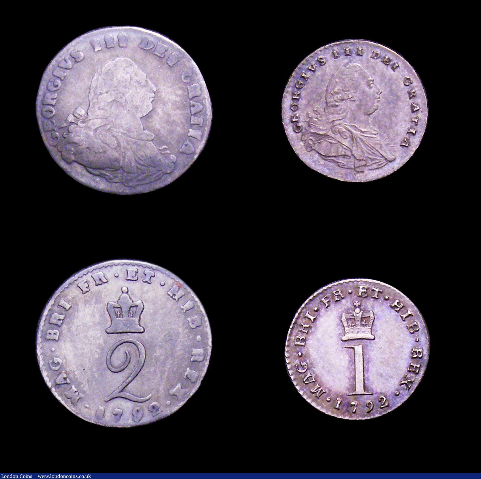 London Coins : A153 : Lot 2261 : Maundy Set 1792 Wire Money ESC 2419 Fourpence NEF, Threepence NEF, Twopence Fine, Penny EF all toned