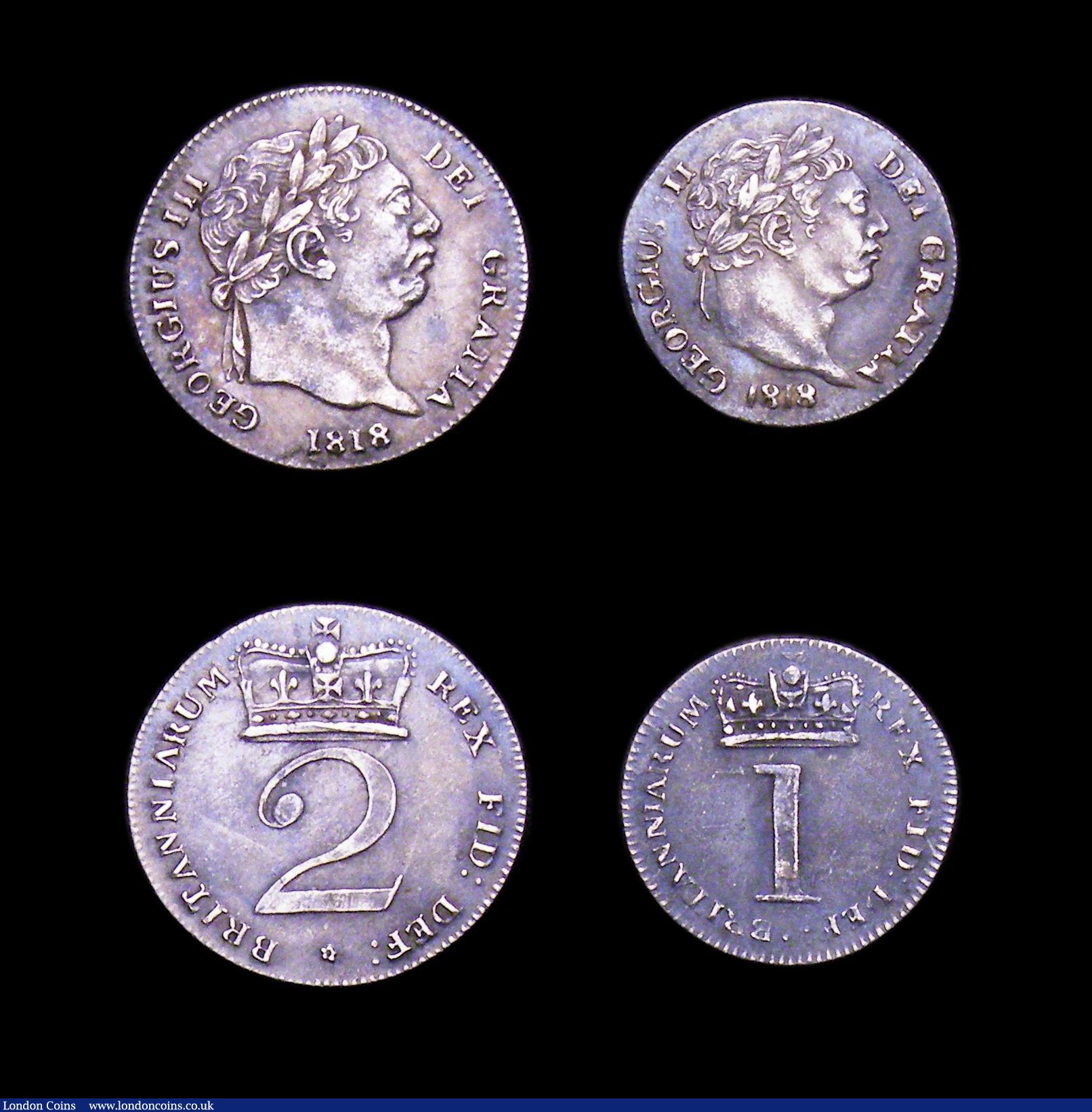London Coins : A153 : Lot 2262 : Maundy Set 1818 ESC 2423 an assembled set Fourpence NEF/GVF, Threepence NEF toned, Twopence GVF with...