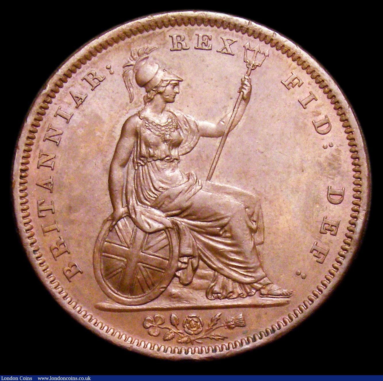 London Coins : A153 : Lot 2272 : Penny 1826 Reverse C Thick line on Saltire Peck 1427 EF with a tone spot on the King's hair, sc...