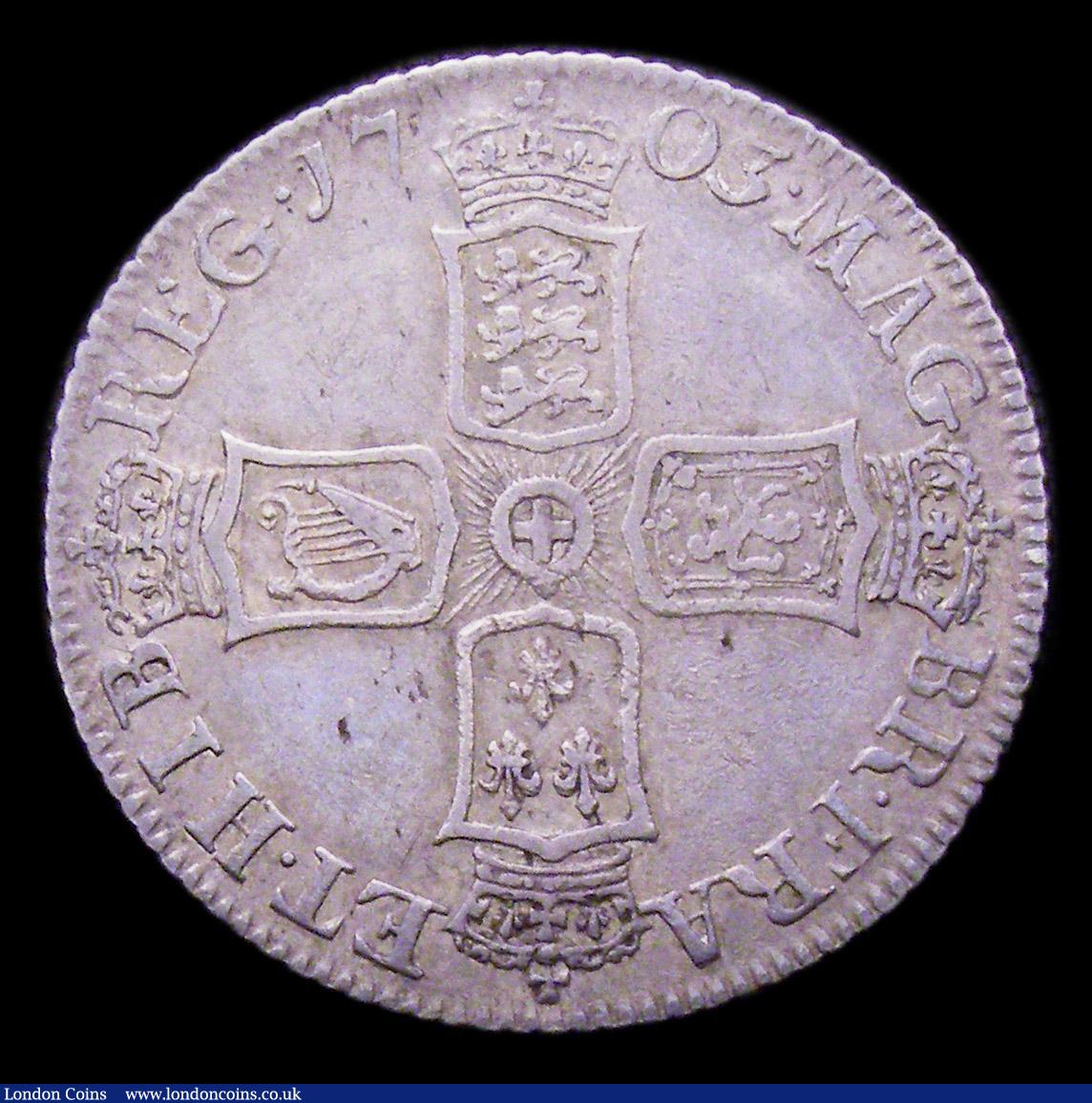 London Coins : A153 : Lot 2280 : Shilling 1703 VIGO ESC 1131 GF/NVF