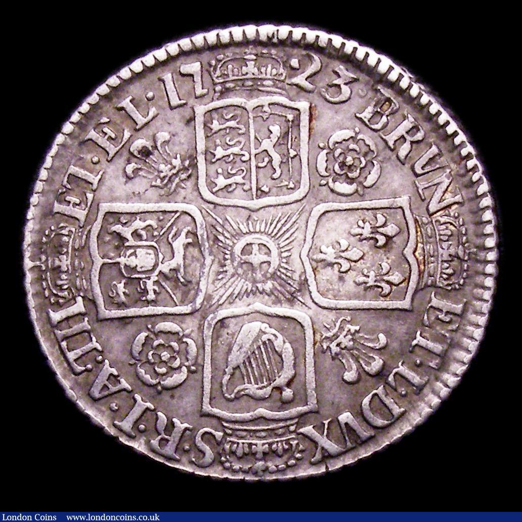 London Coins : A153 : Lot 2283 : Shilling 1723 Roses and Plumes ESC 1175 VF, Rare, our archive stretching back to 2003 states this is...