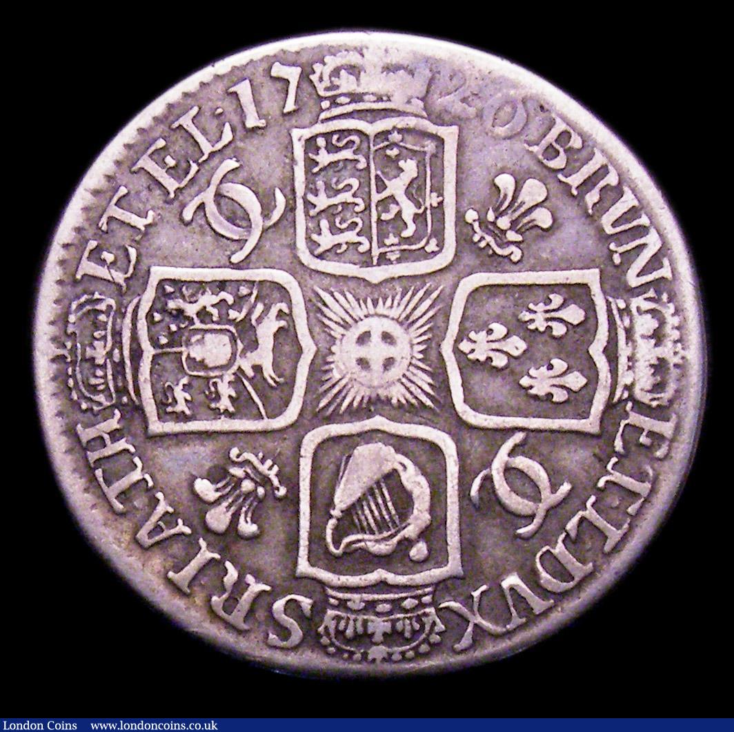 London Coins : A153 : Lot 2285 : Shilling 1726 WCC ESC 1187 VG the reverse slightly better, Very Rare