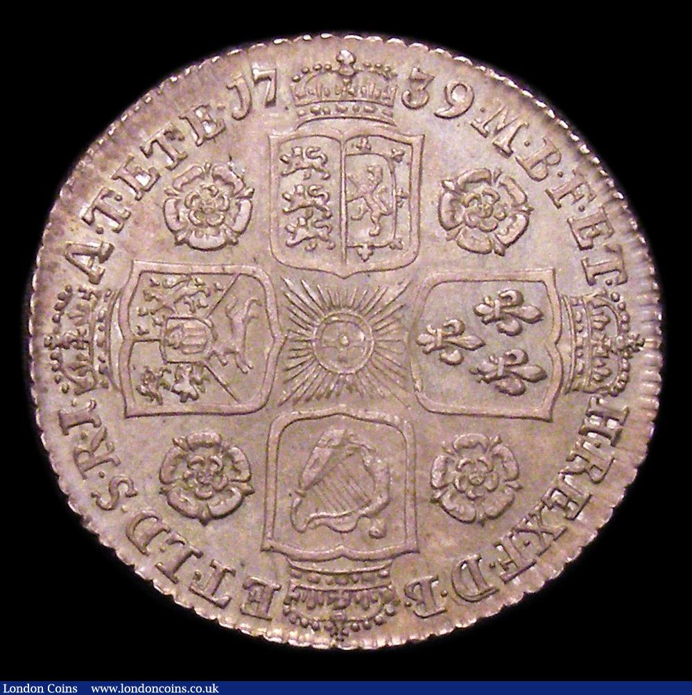 London Coins : A153 : Lot 2286 : Shilling 1739 Roses ESC 1201 EF with a subtle old tone, some light haymarks barely detract