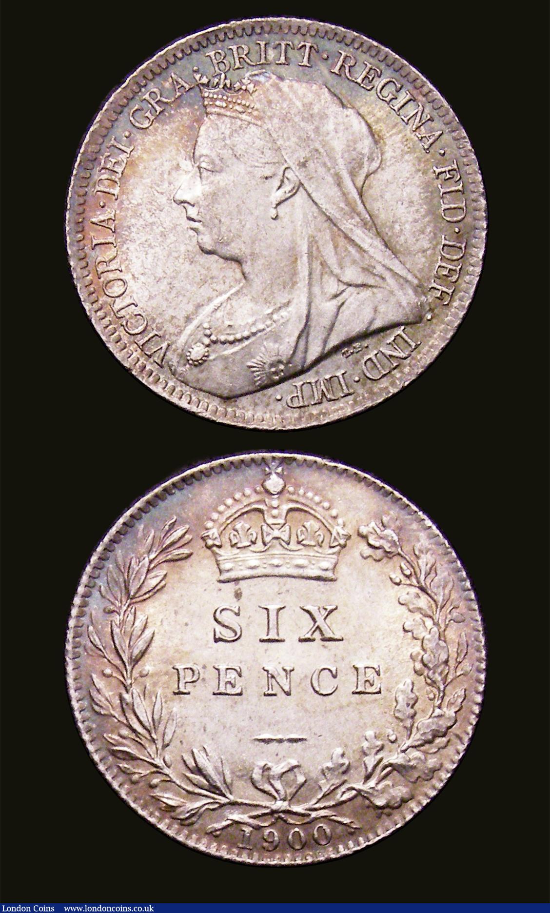 London Coins : A153 : Lot 2309 : Sixpences (3) 1896 ESC 1766 A/UNC toned, 1899 ESC 1769 UNC toned, 1900 ESC 1770 AU/UNC toned