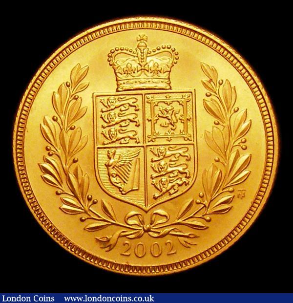Sovereign 2002 Shield Marsh 316 UNC with a small spot to the left of the date : English Coins : Auction 153 : Lot 2328