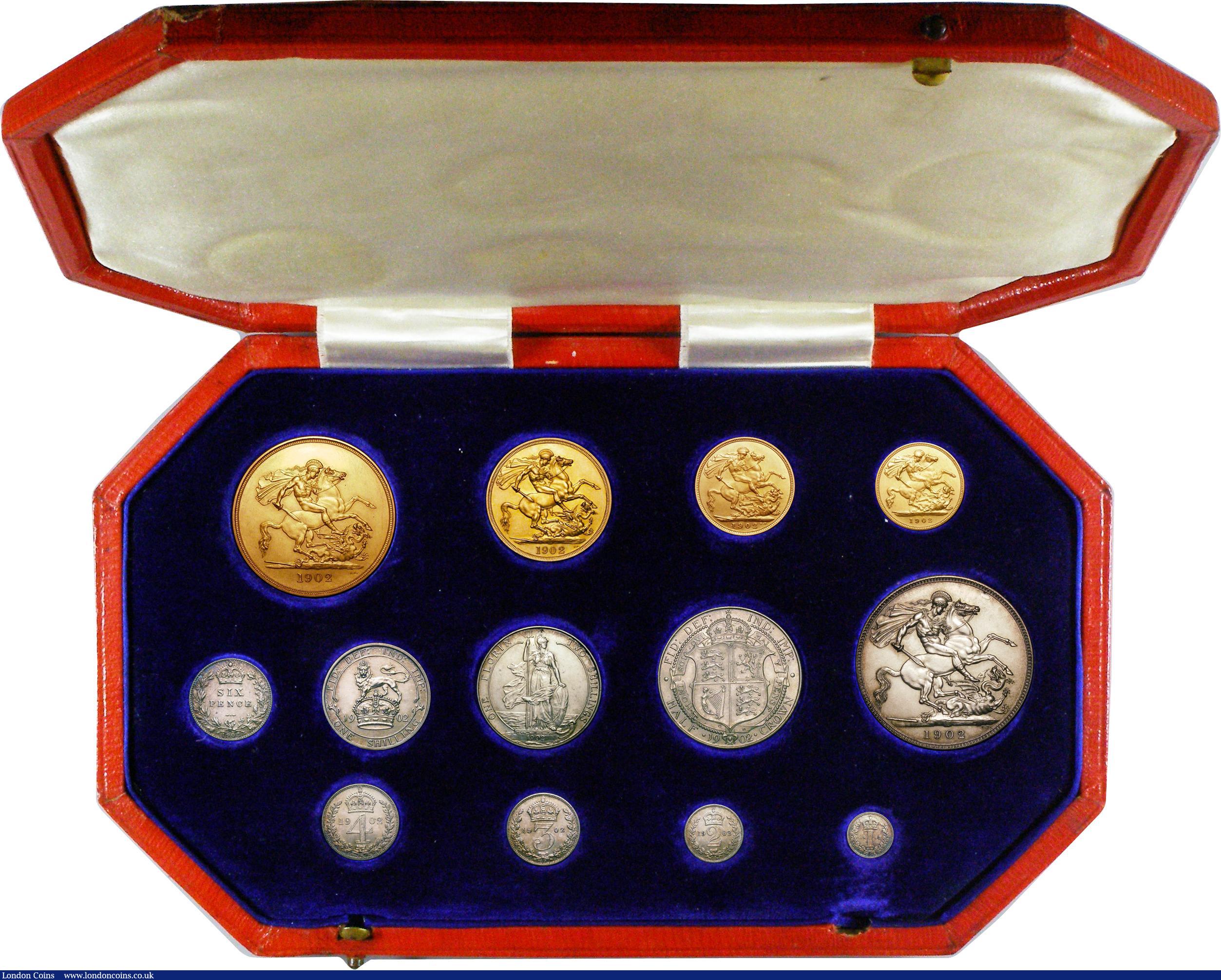 London Coins : A153 : Lot 2409 : Proof Set 1902 Long Matt Set 13 coins Five Pounds, Two Pounds, Sovereign, Half Sovereign, Crown, Hal...